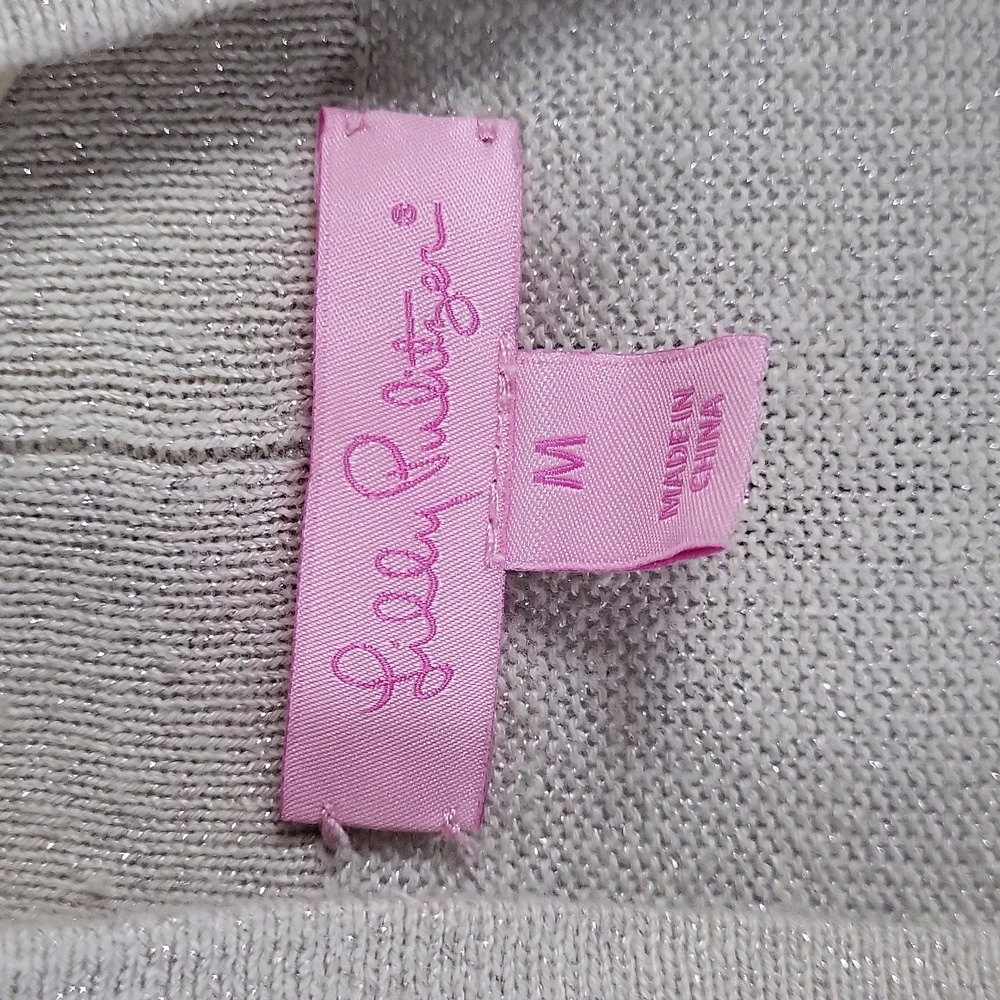 Lilly Pulitzer Women's Beige Shimmer Cardigan 50% Linen, Size M - Picture 3 of 5